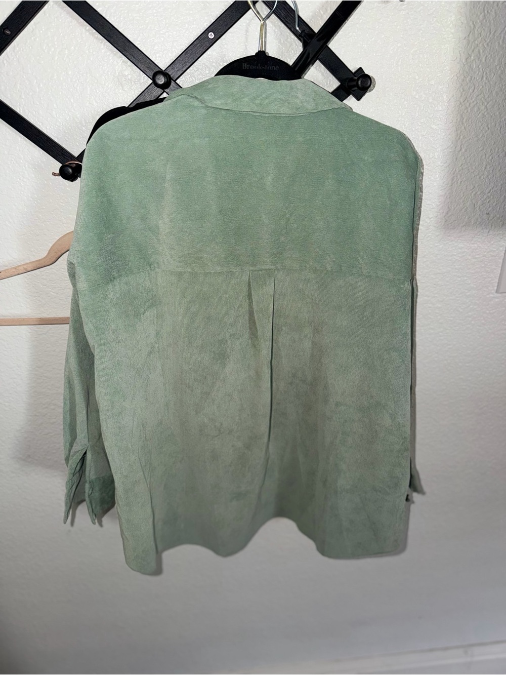 Zara Large Sage Green Textured Oversized Button Down Shirt Long Sleeve - Picture 4 of 4